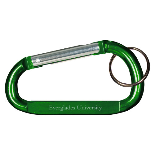 Green Carabiner with Split Ring - Everglades University® Trademark Flat Engraved