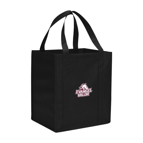  Non Woven Black Grocery Tote - Evangel Valor Horse Lockup