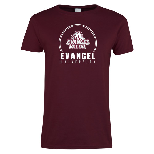  Womens Maroon Short Sleeve Tee - Evangel University Multi Shade Design