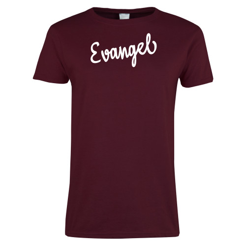  Womens Maroon Short Sleeve Tee - Evangel Script Design