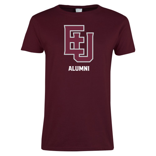  Womens Maroon Short Sleeve Tee - EU Alumni
