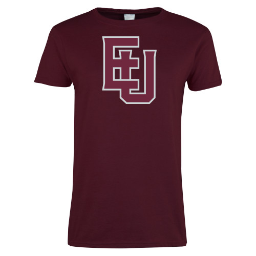  Womens Maroon Short Sleeve Tee - EU Lockup