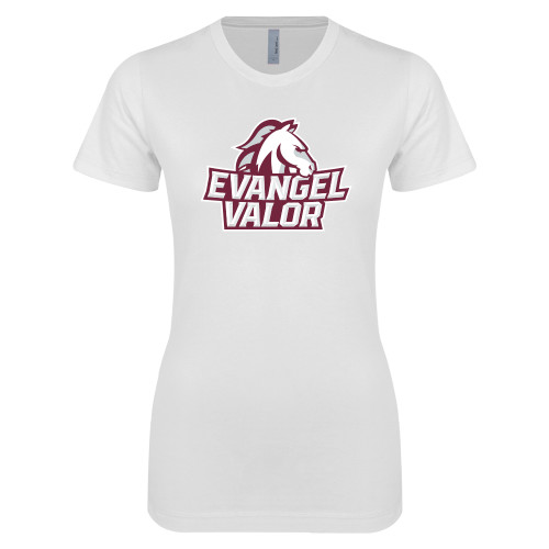  Next Level Womens White Boyfriend Tee - Evangel Valor Horse Lockup