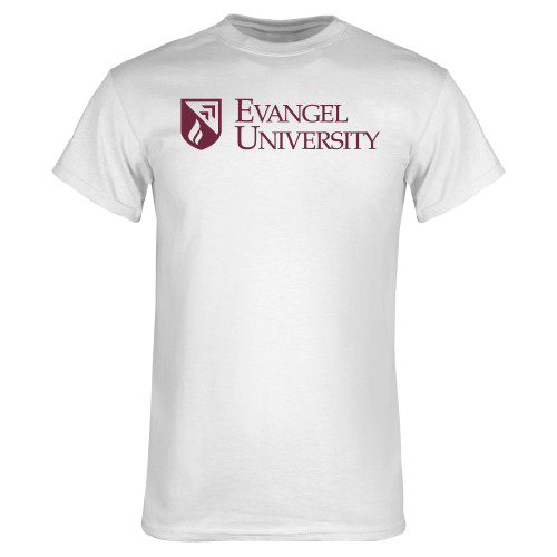  White T Shirt - Evangel University with Shield