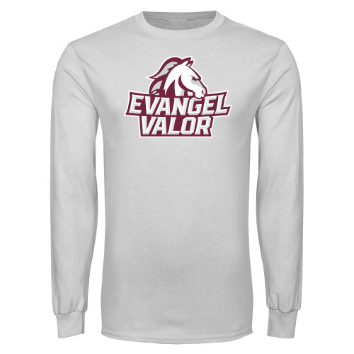  White Long Sleeve T Shirt - Evangel Valor Horse Lockup