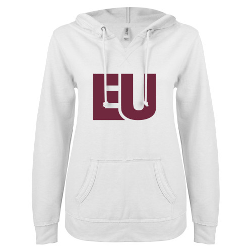  ENZA Womens White V Notch Raw Edge Fleece Hoodie - EU