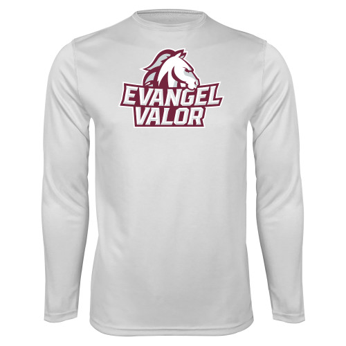  White Performance Long Sleeve Shirt - Evangel Valor Horse Lockup