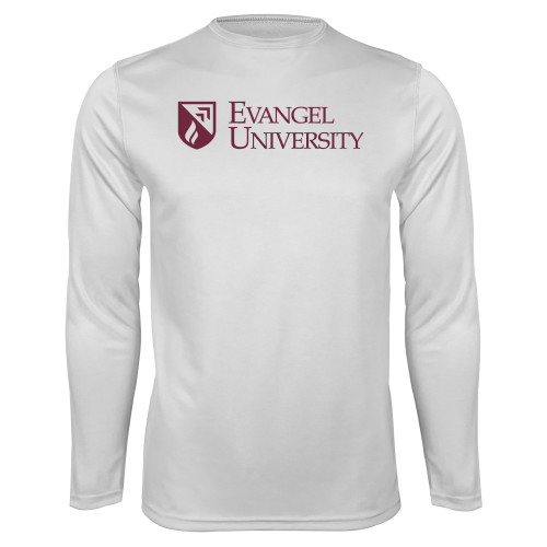  White Performance Long Sleeve Shirt - Evangel University with Shield