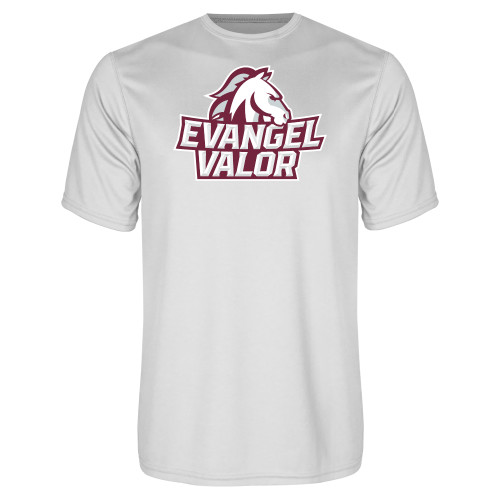  White Performance Tee - Evangel Valor Horse Lockup
