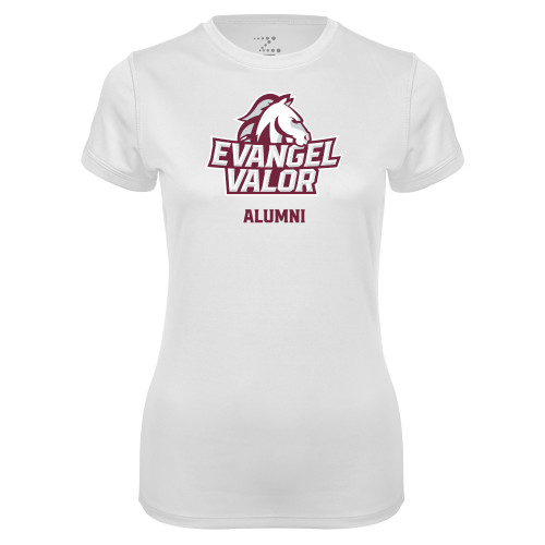  Womens White Performance Tee - Evangel Valor Alumni