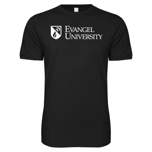  Next Level Black SoftStyle T Shirt - Evangel University with Shield