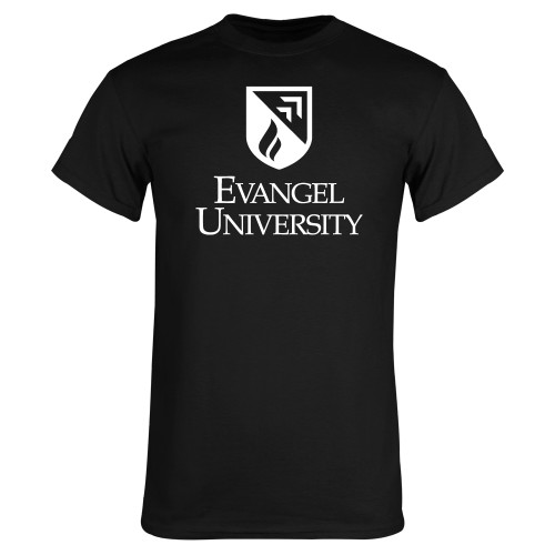  Black T Shirt - Evangel University with Shield Stack