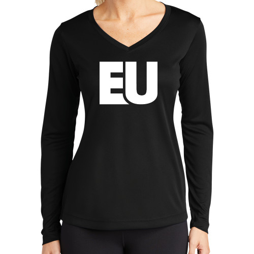  Womens Black Performance Long Sleeve V Neck Shirt - EU