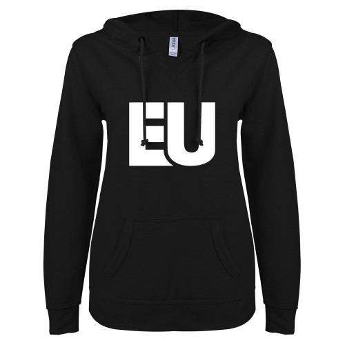  ENZA Womens Black V Notch Raw Edge Fleece Hoodie - EU