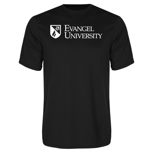  Black Performance Tee - Evangel University with Shield