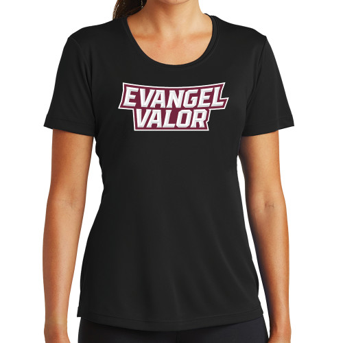  Womens Black Performance Tee - Evangel Valor Arch
