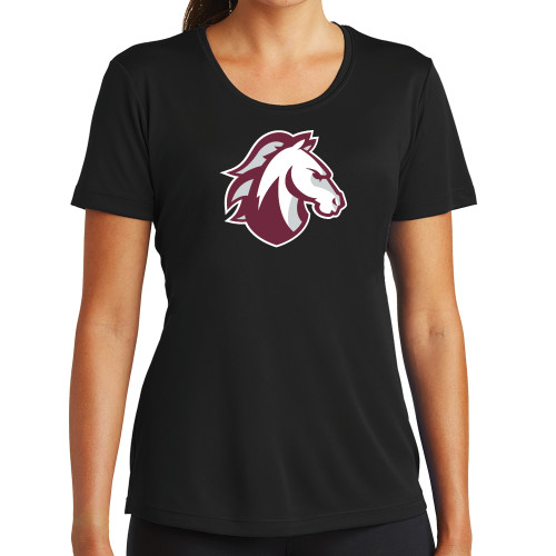  Womens Black Performance Tee - Evangel Valor Horse
