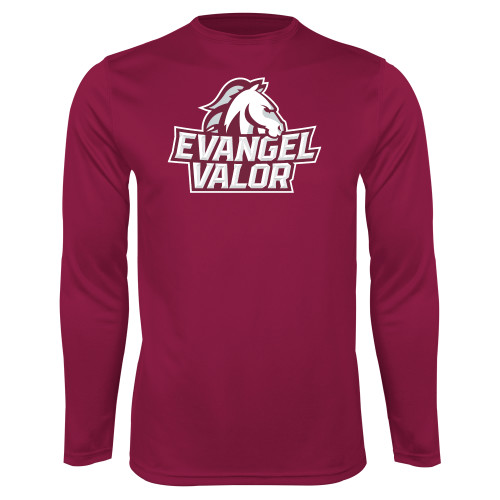  Maroon Performance Long Sleeve Shirt - Evangel Valor Horse Lockup