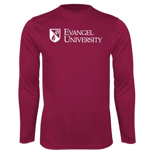 Maroon Performance Long Sleeve Shirt - Evangel University with Shield