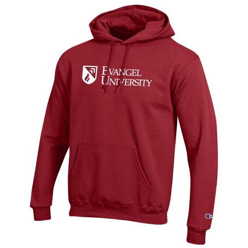  Champion Cardinal Fleece Hoodie - Evangel University with Shield