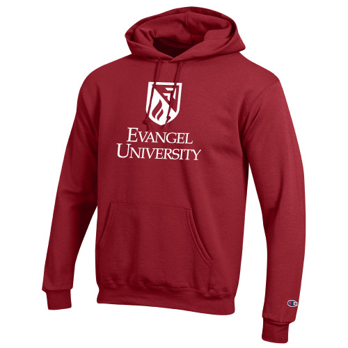  Champion Cardinal Fleece Hoodie - Evangel University with Shield Stack