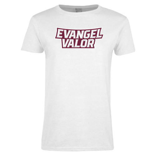  Womens White Short Sleeve Tee - Evangel Valor Arch