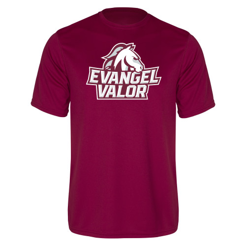  Maroon Performance Tee - Evangel Valor Horse Lockup