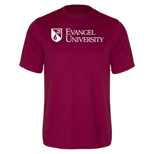  Maroon Performance Tee - Evangel University with Shield