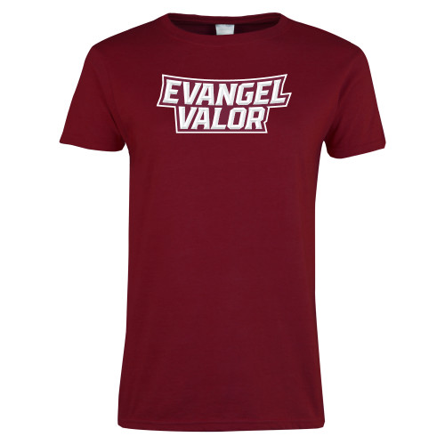  Next Level Womens Cardinal Short Sleeve Tee - Evangel Valor Arch