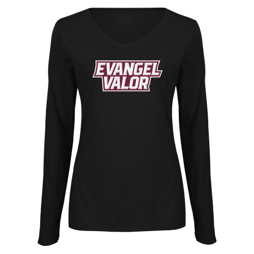  Womens Black Long Sleeve V Neck Tee  - Evangel Valor