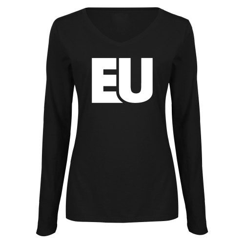  Womens Black Long Sleeve V Neck Tee  - EU