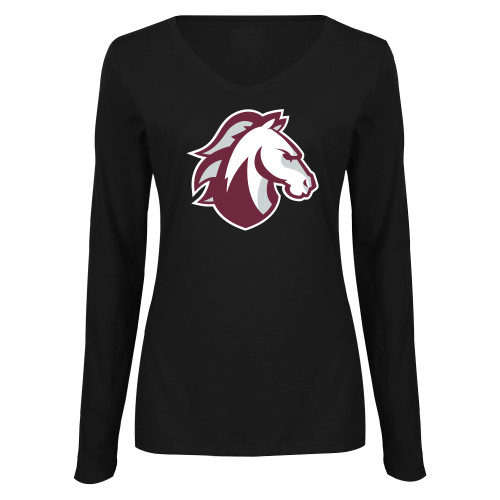  Womens Black Long Sleeve V Neck Tee  - Evangel Valor Horse