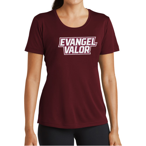  Womens Maroon Performance Short Sleeve Tee - Evangel Valor