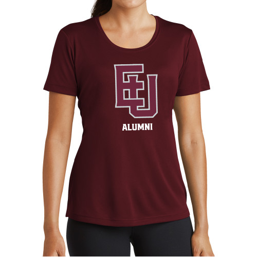  Womens Maroon Performance Short Sleeve Tee - EU Alumni