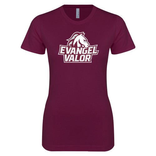  Next Level Womens Maroon Boyfriend Tee - Evangel Valor Horse Lockup