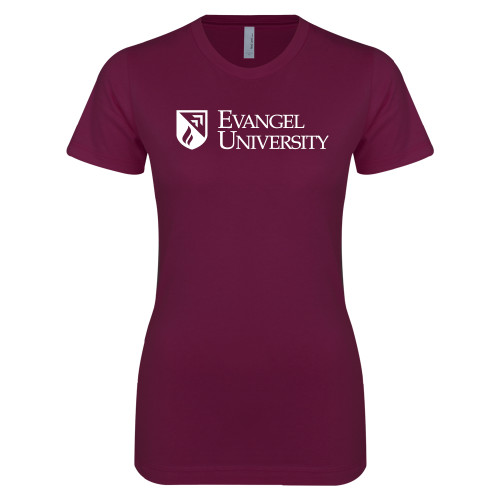  Next Level Womens Maroon Boyfriend Tee - Evangel University with Shield