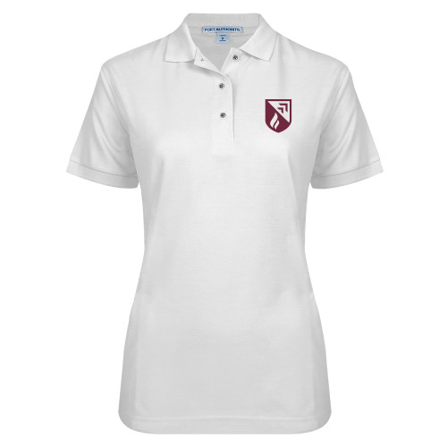  Womens Silk Touch White Pique Polo - Shield EMB