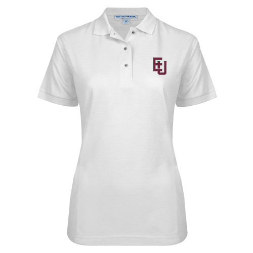  Womens Silk Touch White Pique Polo - EU Lockup