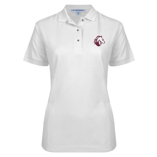  Womens Silk Touch White Pique Polo - Evangel Valor Horse