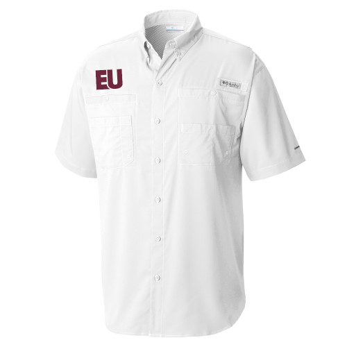  Columbia White Tamiami Performance Short Sleeve Shirt - EU EMB