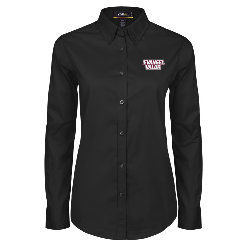  Womens Black Twill Button Down Long Sleeve  - Evangel Valor EMB
