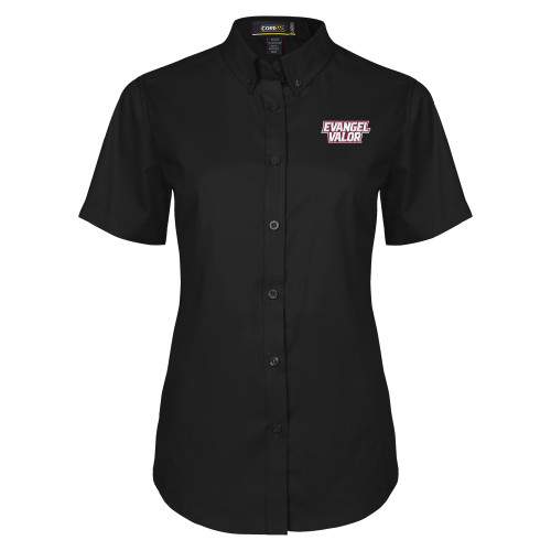  Womens Black Twill Button Up Short Sleeve - Evangel Valor EMB
