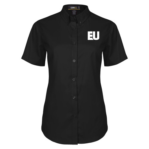  Womens Black Twill Button Up Short Sleeve - EU EMB