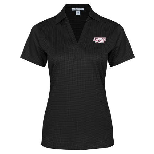  Womens Black Performance Fine Jacquard Polo - Evangel Valor EMB