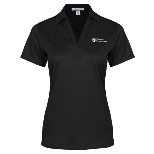  Womens Black Performance Fine Jacquard Polo - Evangel University With Shield EMB
