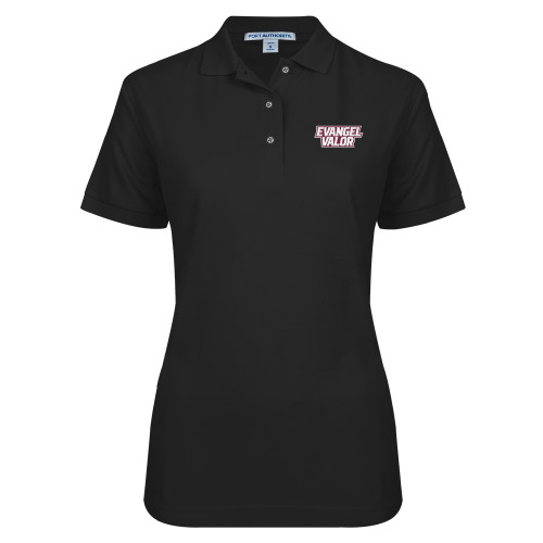  Womens Silk Touch Black Pique Polo - Evangel Valor EMB