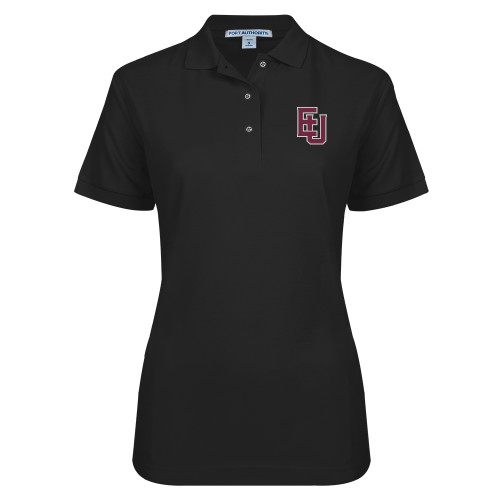 Womens Silk Touch Black Pique Polo - EU Lockup