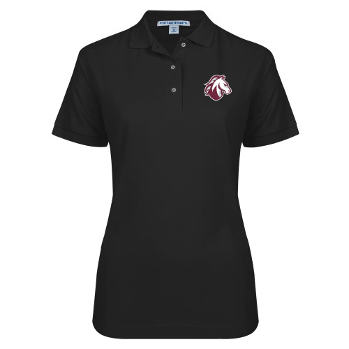  Womens Silk Touch Black Pique Polo - Evangel Valor Horse