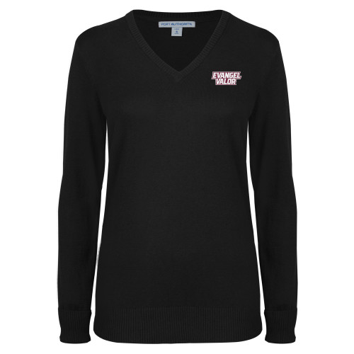  Womens Black VNeck Sweater - Evangel Valor EMB