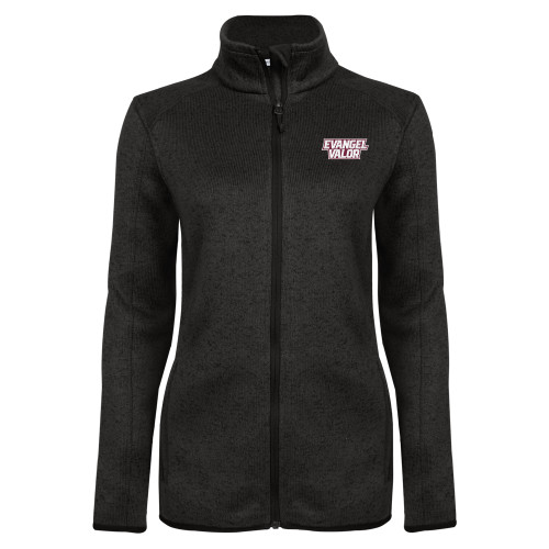  Womens Black Heather Fleece Jacket - Evangel Valor EMB